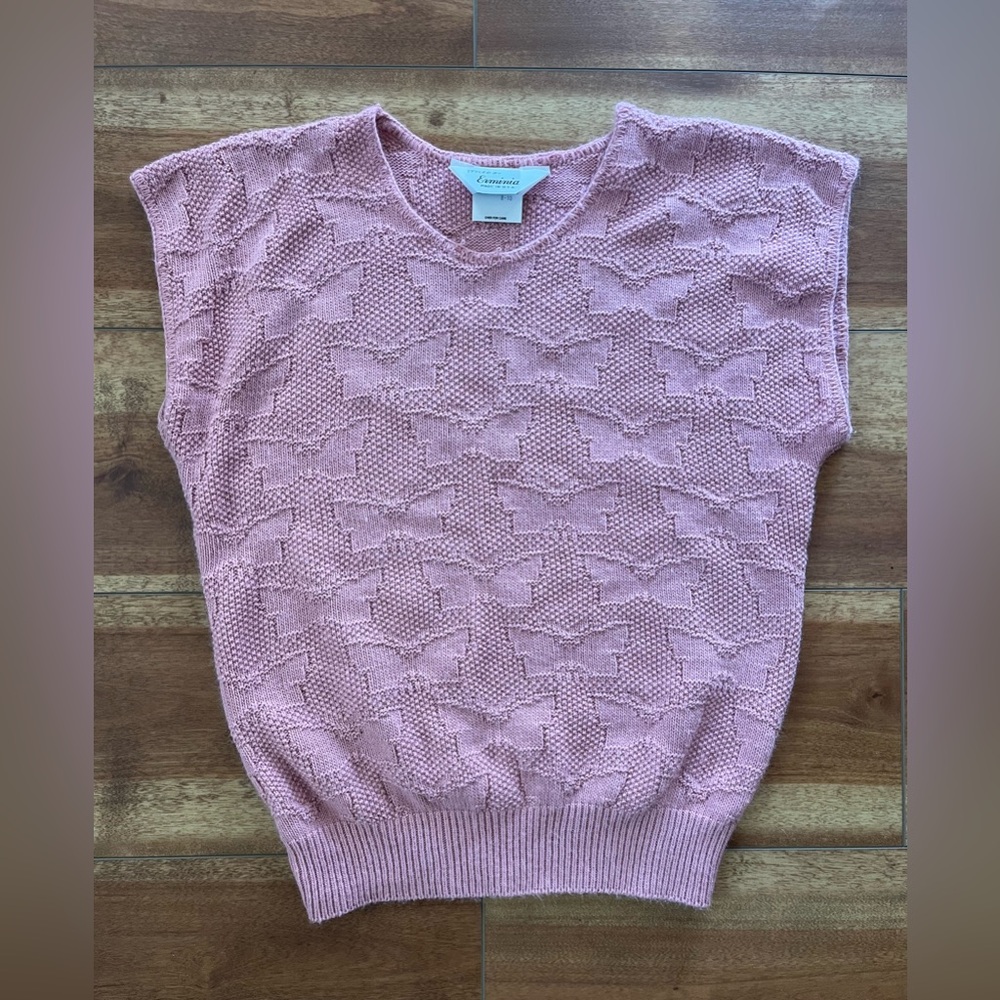 Cottagecore Butterfly Blush/Rose Pink Textured Knit Sleeveless Crewneck Sweater
